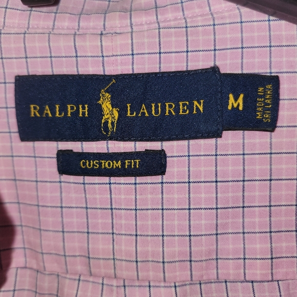 Ralph Lauren Custom Fit Mens Sz M Pink Blue Plaid Button Tab Shirt - Picture 2 of 7